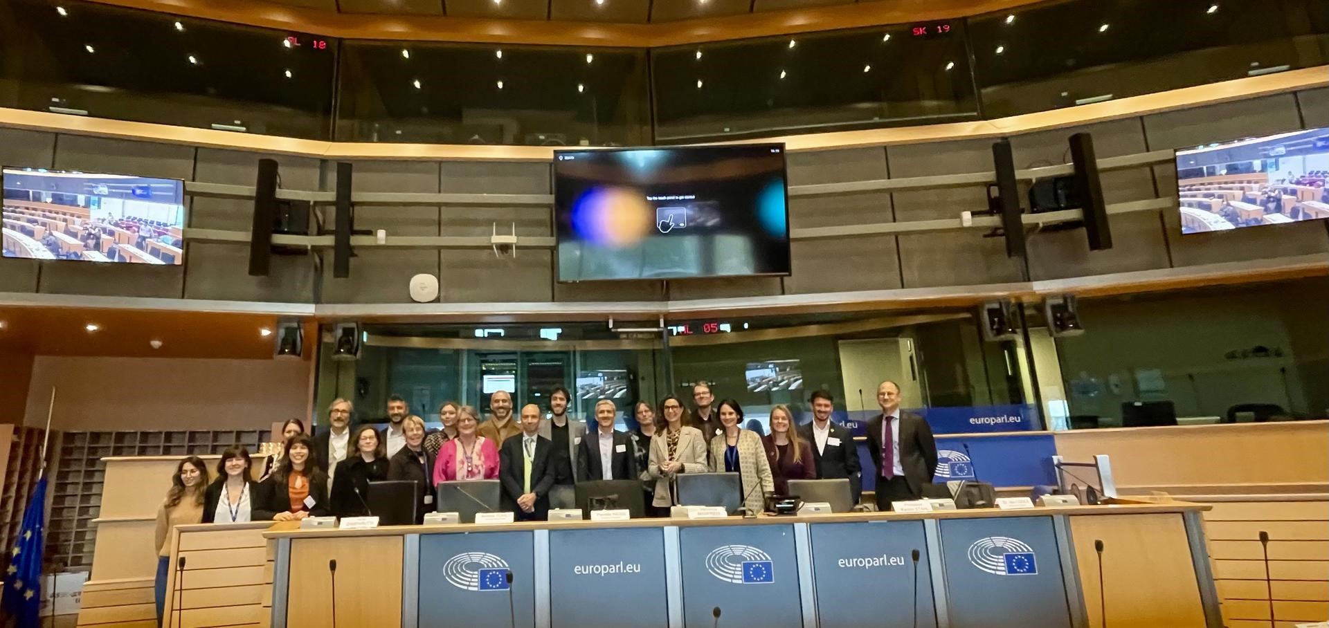 The EDORA partners at the EU Parliament together with MEP Pernille WEISS who chaired the event.